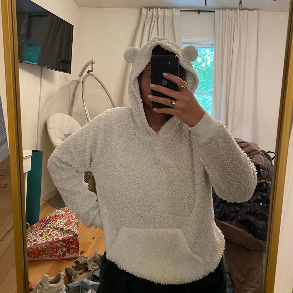 Fuzzy sweatshirt with bunny ears